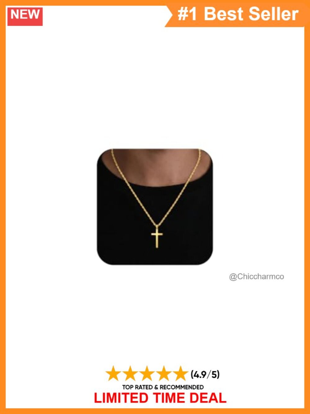 925 Sterling Silver Cross Necklace Men 3MM Rope Chain